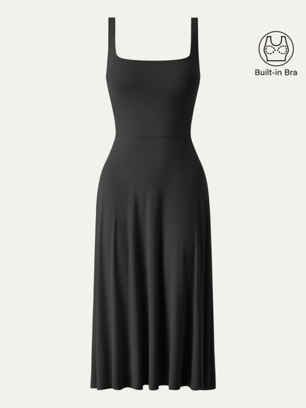 OGL Black Eco-SkinKiss® Square Neck Flowy New Airy Bra Midi Dress